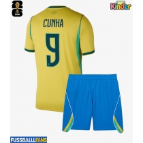 Brasilien Matheus Cunha #9 Heimtrikotsatz Kinder WM 2026 Kurzarm (+ Kurze Hosen)